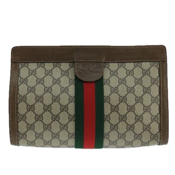 GUCCI GG Supreme Web Sherry Line Clutch Bag PVC Beige 001 014 2125 Auth bs20684 - Picture 13 of 16